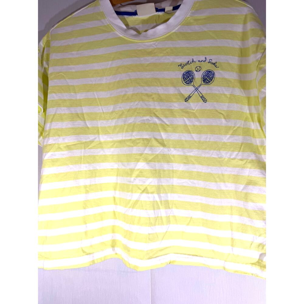 Women's Scotch & Soda Striped Boxy T Shirt with tennis logo Sz L